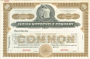 Indian Motorcycle Co. - Specimen Stock Certificate